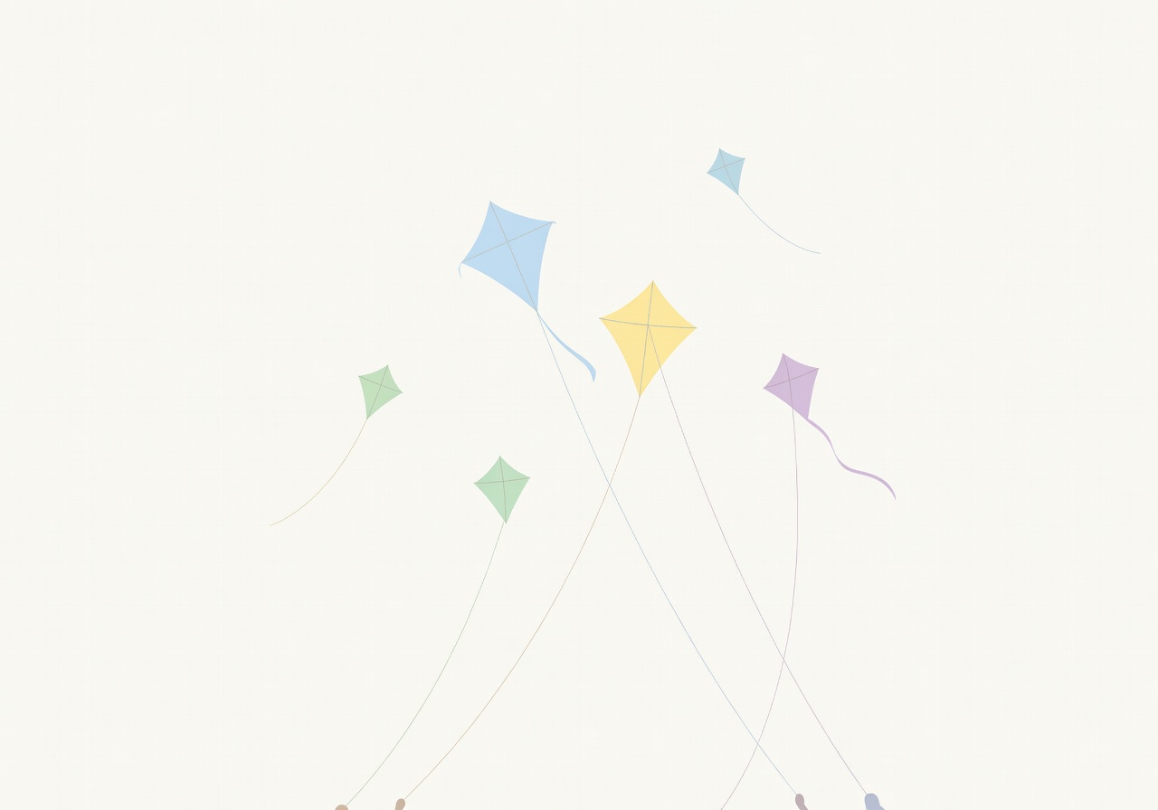 floating kites illustration minimal showing peaceful gameplay